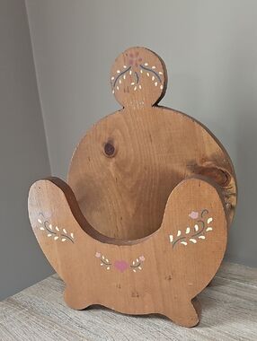 Wooden Hand-Painted Decorative Stand/ Wall Pocket in Natural Wood